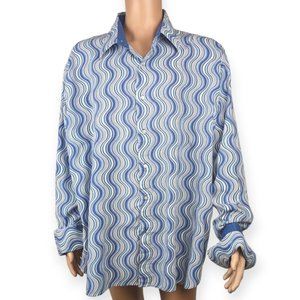 Men's 'Raw Blue Nu Realms' Multi-Color Blue Button-Down Long-Sleeved Shirt 3XL